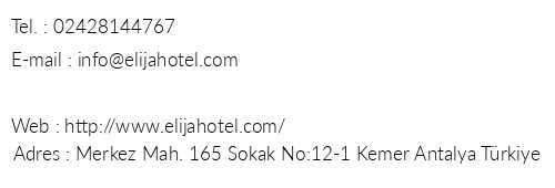 Elija Hotel telefon numaralar, faks, e-mail, posta adresi ve iletiim bilgileri